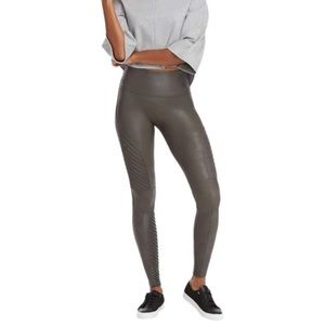 NWT Spanx Faux-Leather Moto Leggings L Gunmetal